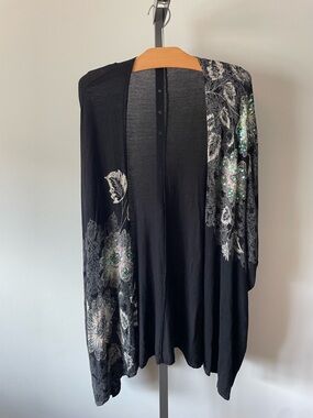 Desigual Sequin Open Front Open Cardigan Wrap Sweater Floral Whimsigoth Boho